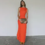 Sleeveless Bodycon Dress Solid Color Metallic Accents Side Slit Autumn Fashion for Women Wholesa