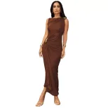 Sleeveless Bodycon Dress Solid Color Metallic Accents Side Slit Autumn Fashion for Women Wholesa