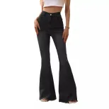 Black Frayed Hem Flare Jeans for Women High Waist Stylish Fit Versatile for Casual Wear Wholesal