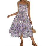 Layered Floral Print Maxi Dress Casual Style Adjustable Drawstring Comfortable Fabric Perfect fo