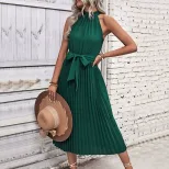 Summer Fashion Womens Solid Color Halter Dress Minimalist Style Elegant Fit Perfect for Casual O