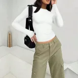 Womens Long Sleeve T Shirt Solid Color Slim Fit Versatile Style Spring Summer Casual Wear Wholes