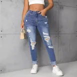 Womens Slim Fit Ripped Straight Leg Jeans Trendy Casual Style Perfect for Everyday Wear Wholesal