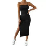 Womens Spring Fashion Sexy Backless Slit Design Bodycon Midi Dress Elegant Evening Wear Wholesal