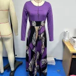 Casual Long Sleeve Maxi Dress 200g Fabric Floral Print Round Neck Perfect for Everyday Wear Whol