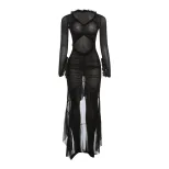 Summer Womens Dress V Neck Sheer Hollow Out Ruffled Lace Slim Fit Perfect for Parties and Events