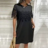 Loose Black Lace T Shirt Dress Summer Style Short Sleeve Casual Fit Perfect for Everyday Wear Wh