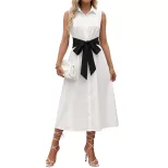 Sleeveless Color Block Shirt Dress for Women Casual Commuter Style Available in White Wholesale Supply