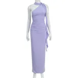 One Shoulder Backless Bodycon Dress Elegant High Waist Flowing Ribbons Chic Style Perfect for Pa