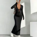 Elegant Black V Neck Maxi Dress Chic Design Spring Summer Style Perfect for Parties Wholesale Av