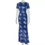 Elegant Womens Bodycon Dress Floral Print Short Sleeve Round Neck Chic Style for Parties and Eve