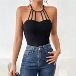 Backless Crop Top Sexy Slim Fit Halter Neck Lightweight Fabric Spring Summer Streetwear Wholesal