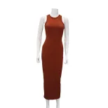 Womens Fashion Sleeveless Bodycon Dress Round Neck Elegant Fit Color Block Design Perfect for Pa