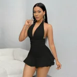 Deep V Neck Short Dress Slimming Halter Style Summer Fashion Perfect for Parties and Casual Outi