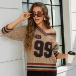 Vintage Inspired Chunky Knit V Neck Sweater Loose Fit Cozy Style Autumn Winter Fashion Wholesale