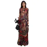 Womens Long Tunic Top Fashionable Round Neck Unique Print Slim Fit High Split Spring Style Whole