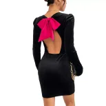 Velvet Bodycon Mini Skirt Color Block Design Backless Slim Fit Sexy Style Perfect for Parties an
