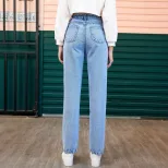 Womens Embroidered Straight Leg Denim Trousers Loose Fit Versatile Style Fashionable Design Casu