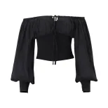 Off Shoulder Vintage Mesh Long Sleeve Top and Bodycon Mini Skirt Set Sexy Elegant Autumn Wholesa