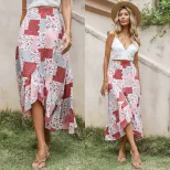 Floral Print Maxi Skirt Loose Fit Asymmetrical Design Comfortable Fabric Casual Wear Summer Styl