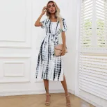 Summer Tie Dye Printed Short Sleeve Bodycon Dress Stylish Comfortable Trendy Perfect for Casual