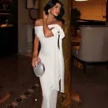 Elegant Bodycon Dress Ruffled Design Off Shoulder Neckline Adjustable Tie Perfect for Parties an