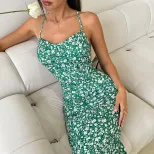 Summer Floral Maxi Dress Sexy Backless Fishtail Design Casual Perfect for Vacations and Music Fe