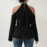 Womens Elegant Cold Shoulder Long Sleeve T Shirt Chic Design Spring Summer Style High Quality Fa