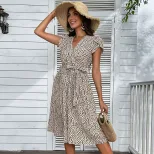 Plus Size Leopard Print V Neck Beach Dress Summer Vacation Style Comfortable and Stylish Wholesa
