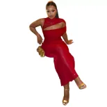 Asymmetrical Ruched Bodycon Dress Sleeveless Round Neck Waist Cinching Elegant Casual Wear for W
