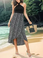 Summer Fashion Leopard Print Halter Dress Irregular Split Design Trendy Style Perfect for Partie