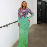 Vintage Floral Print Bodycon Dress High Neck Long Sleeve Slim Fit Elegant Style for Parties and