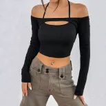 Womens Sexy Off Shoulder Slim Fit Short Sleeve T Shirt Hollow Out Design American Style Spring S