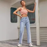 High Waisted Slim Fit Straight Leg Jeans Womens Denim Trousers Casual Wear for Spring and Summer