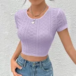 Knitted Crop Top Solid Color Hollow Out Sexy Design Spring Summer Fashion for Women Wholesale Av