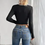 Fashionable Womens T Shirt Slim Fit Color Block Short Sleeve Spring Summer Style Wholesale Avail
