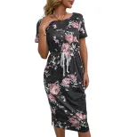 Summer Floral T Shirt Dress Casual Style Black Color Comfortable Fabric Perfect for Everyday Wea