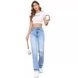 High Waisted Loose Fit Distressed Straight Leg Jeans Casual Style Perfect for Everyday Wear Whol