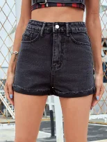 High Waisted Loose Fit Denim Shorts A Line Silhouette Flattering Design Comfortable Fabric Summe