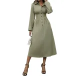 Womens Army Green Slim Fit Shirt Dress with Collar for Elegant Office Wear Low MOQ