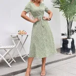 Floral Knot Dress Elegant Casual Style Suitable for Commuting and Vacations Available for Wholes