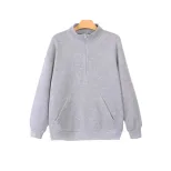 Casual Zip Pocket Hoodie Solid Color Stand Collar Autumn Winter Style Ready to Ship Wholesale Av