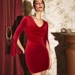 Velvet Burgundy Dress Elegant Slim Fit Spring Summer Style Perfect for Parties and Special Occas