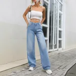 Vintage Wide Leg Denim Pants Loose Fit Retro Style High Waist Casual Wear for Women Wholesale Av