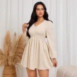 Elegant Womens Dress Versatile Slim Fit V Neck Elastic Waist Spring Summer Style Wholesale Avail