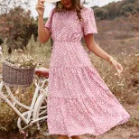 Floral Print Short Sleeve Dress Elegant Vacation Style Perfect for Summer Occasions Available fo