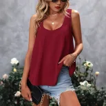 Sleeveless Square Neck Womens Solid Color Tank Top Lightweight Fabric Casual Style Versatile for