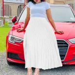Plus Size Womens Long Pleated Skirt Solid Color High Waist Flared Design Autumn Fashion for Casu