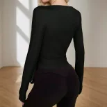 V Neck Long Sleeve Yoga Top Slim Fit Solid Color Sexy Design Spring Summer Collection Wholesale