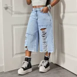 Casual Womens Denim Capris Summer Style Trendy Fit Comfortable Fabric Ready to Ship Low MOQ